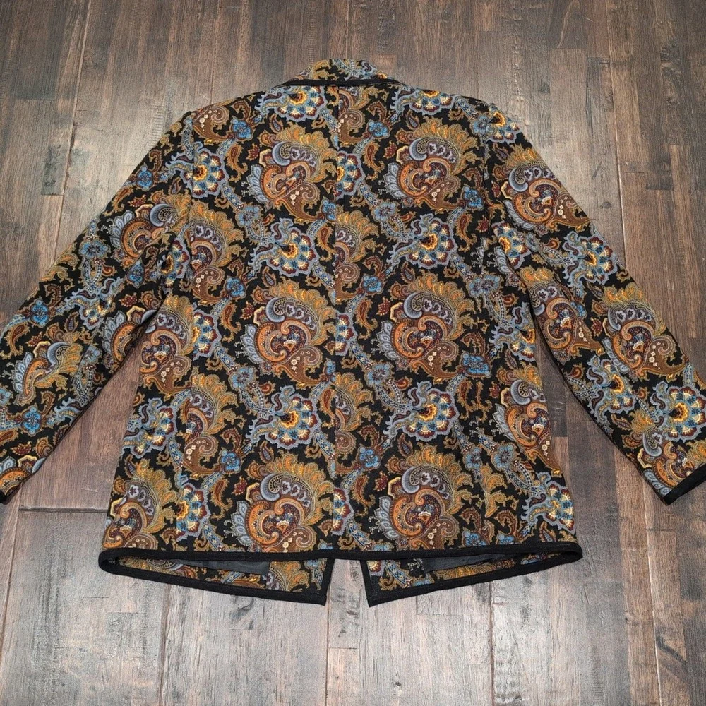 Harve Benard Paisley Print Zipper Jacket Blazer Women 16W Orange Blue Full Zip‎